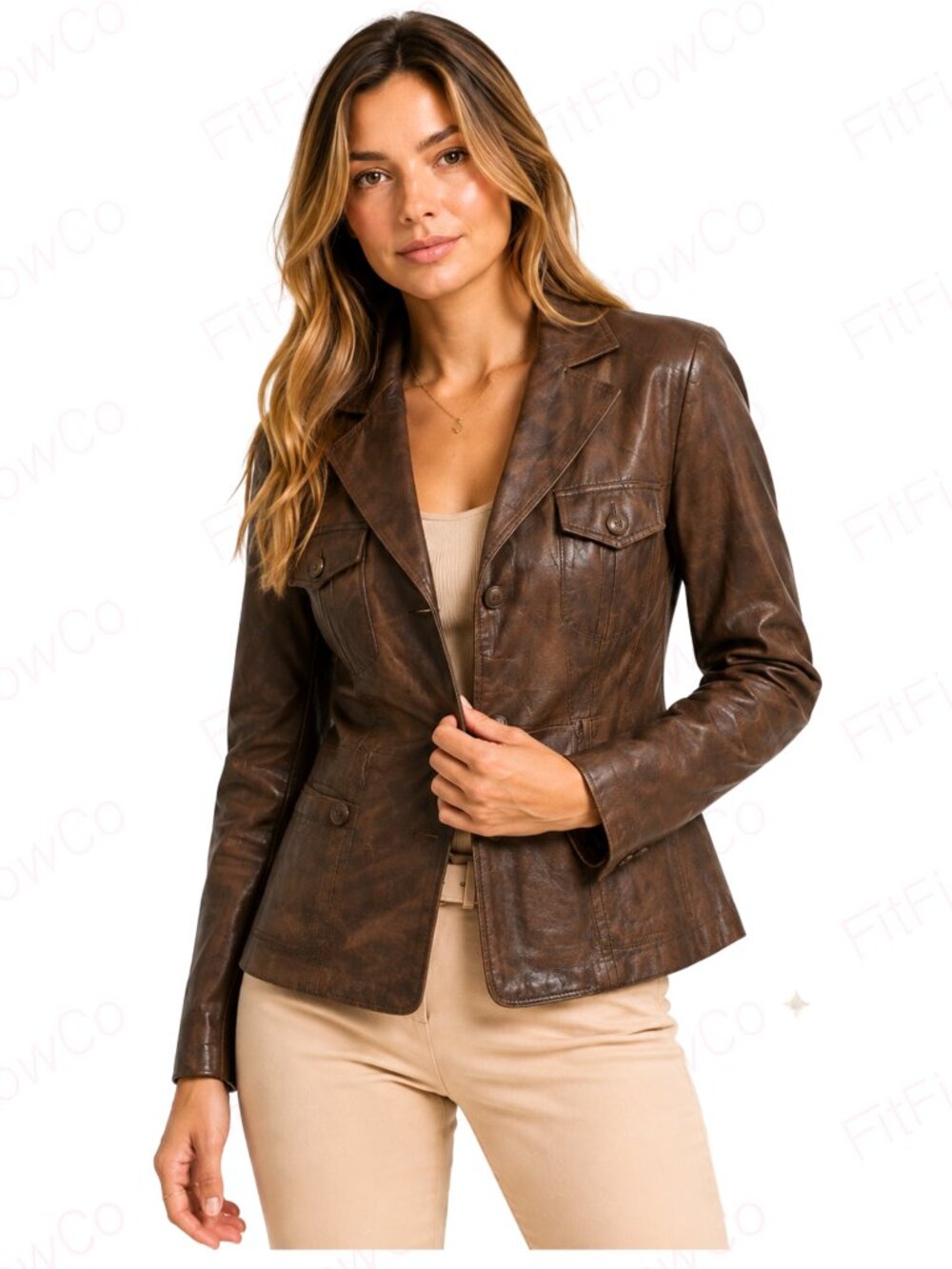 BGSD Brown Lamb Leather Blazer Jacket Women S Tailored Vintage Style